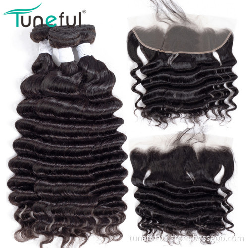 Cheap Indian Human Hair Deep Wave Bundles With Hd Lace Closure, 613 Hair Bundles With Transparent Lace Hd Frontals